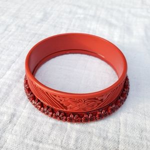 Two Rare Vintage Carved Cinnabar Bangles
